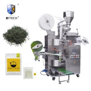 Tea bag packing machine with product label and packaging material